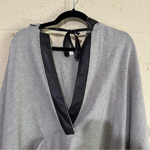 ZOE COUTURE women’s hooded poncho leather trim with ties pocket‎ wool cashmere - Picture 3 of 6